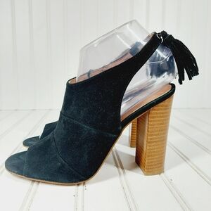 Halogen Black Suede Sandals With Tassel Wood Heel E164